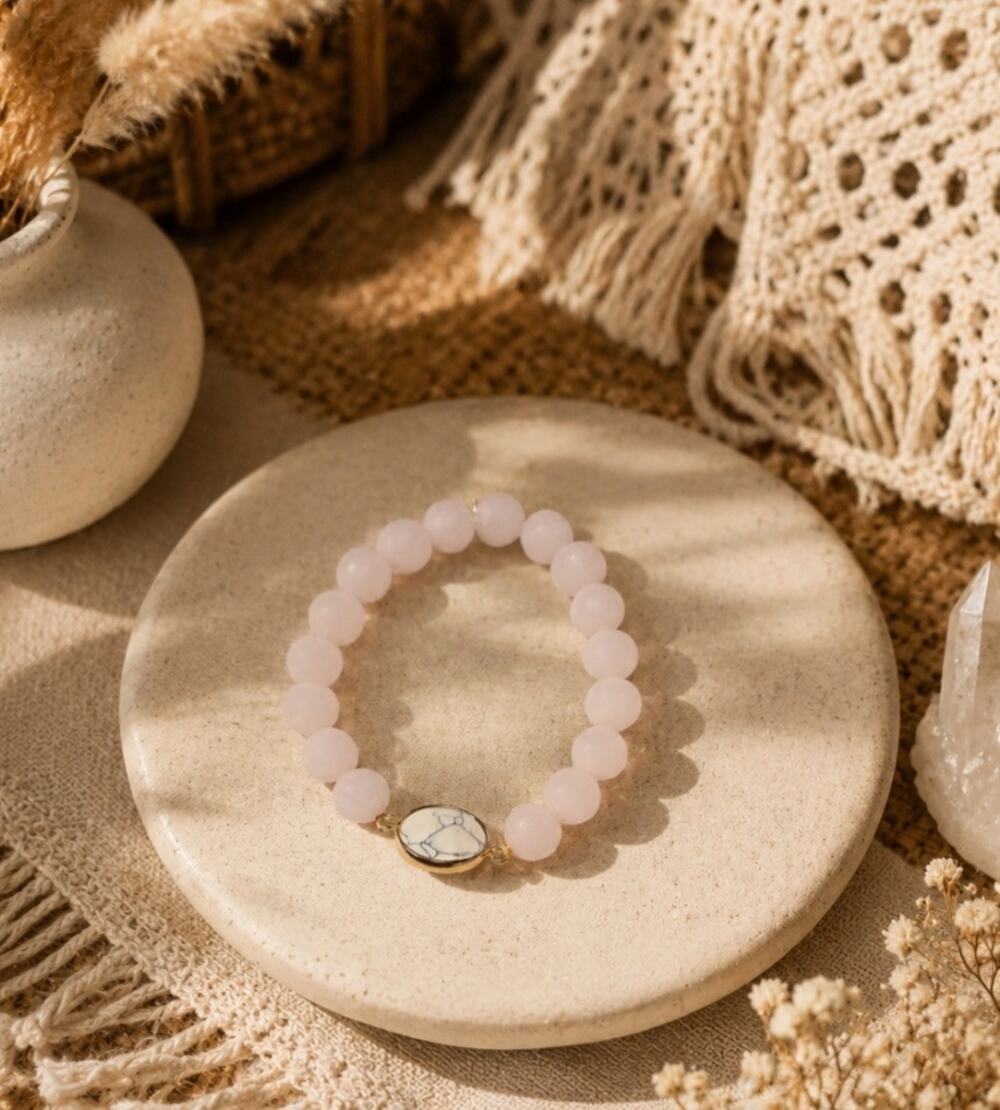 Pomina Pink Faceeted Beads With Center Stone Stretch Bracelet New